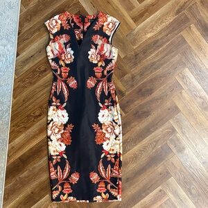 New York & Company Black and Red Floral Midi Dress